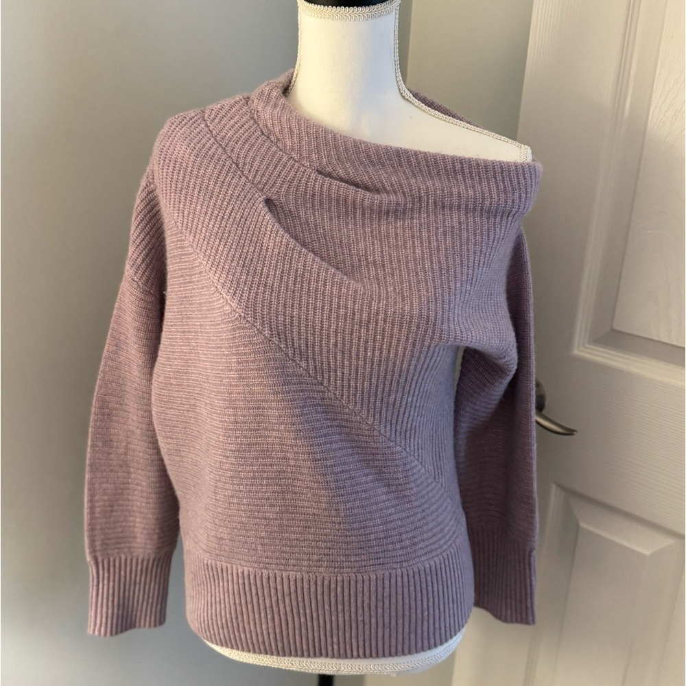 NAADAM Wool Cashmere Asymmetrical Draped Ribbed Off Shoulder Sweater S GORGEOUS